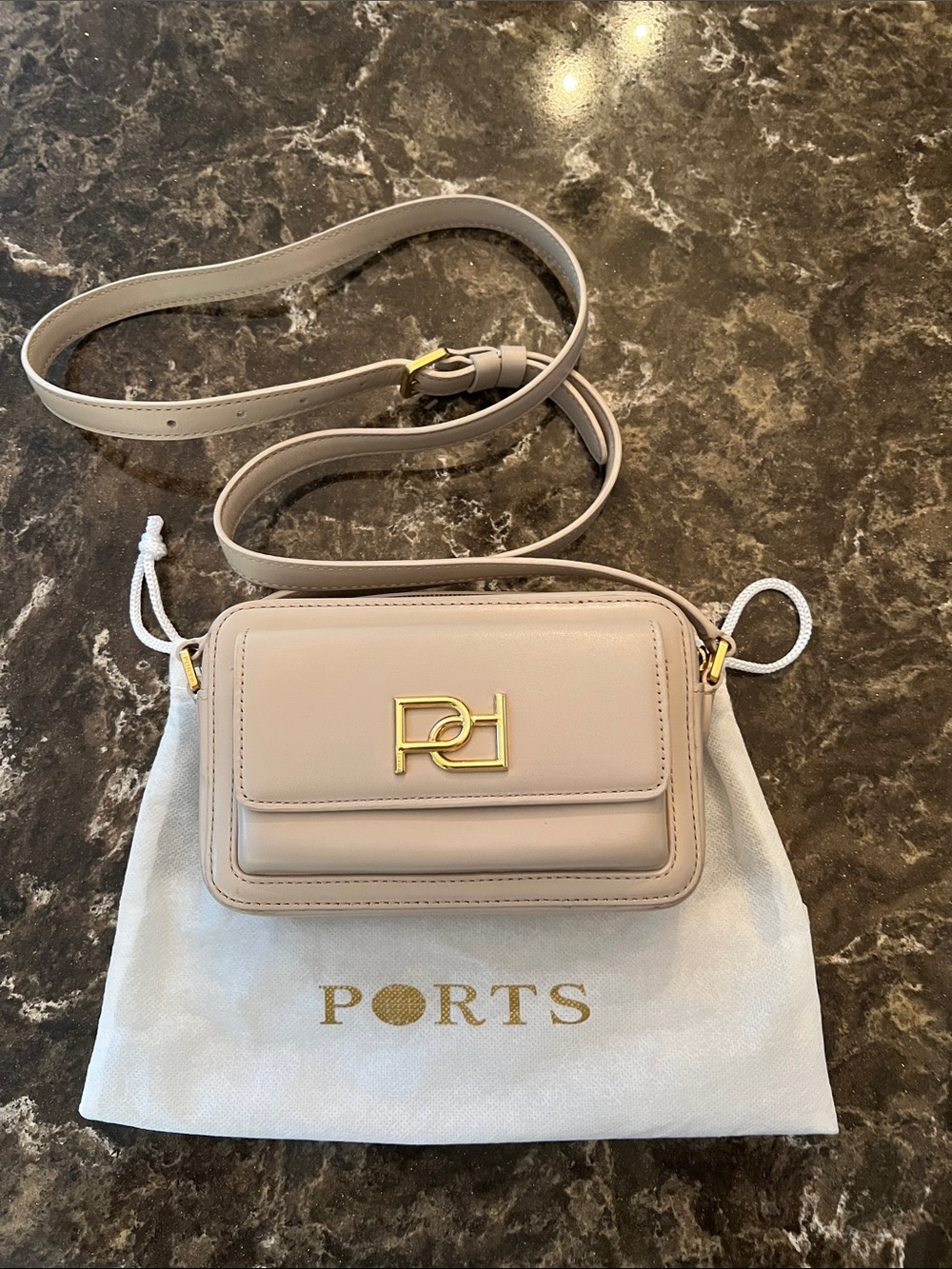 Ports 1961 Beige Leather Crossbody with Gold Logo